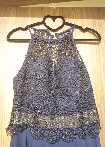 Dantel Detaylı Lacivert Uzun Abiye Elbise - Görsel 5