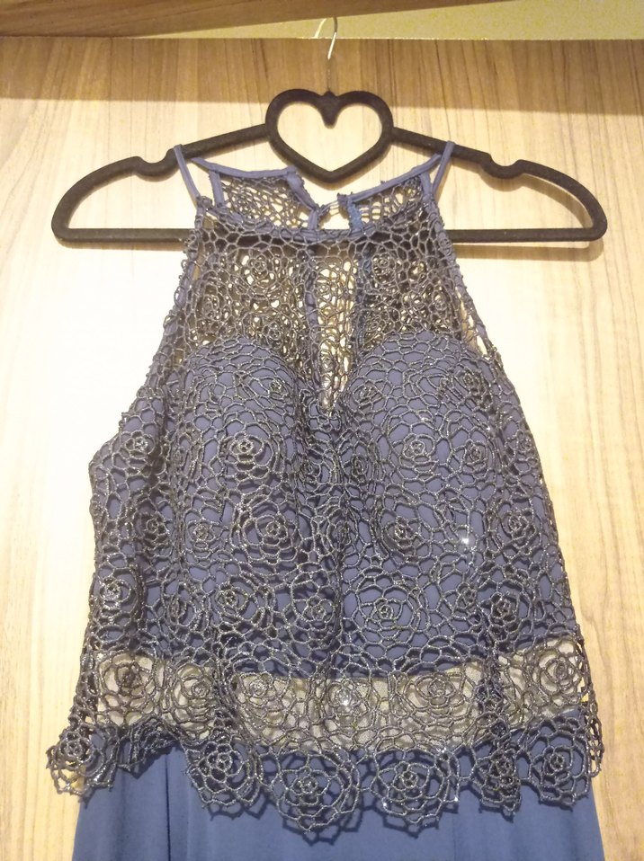 Dantel Detaylı Lacivert Uzun Abiye Elbise - Görsel 5