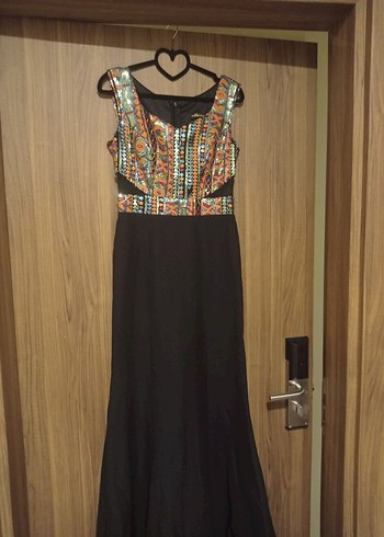 Desenli, V Yakalı, Kemerli Uzun Bohem Elbise - Görsel 7