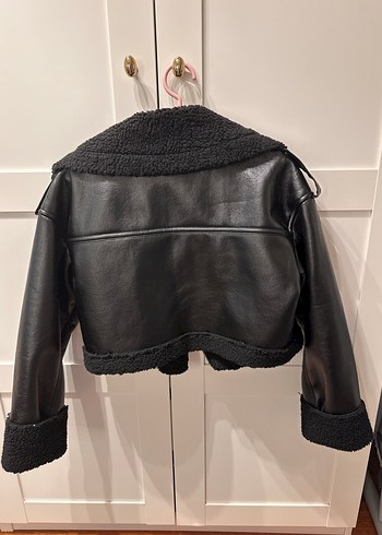 Diğer Siyah Kürklü Biker Deri Kadın Ceket