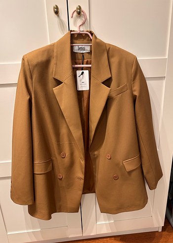 Düğmeli Kahverengi Deri Kadın Blazer
