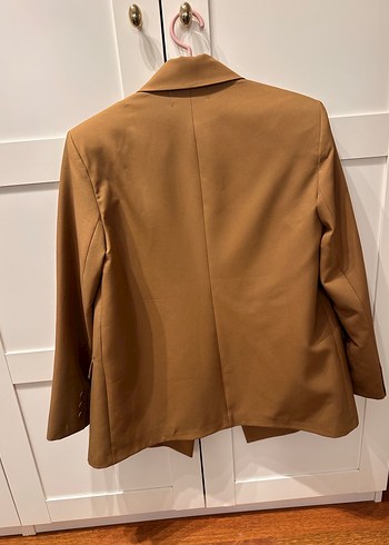 Diğer Düğmeli Kahverengi Deri Kadın Blazer