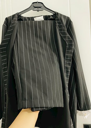 Diğer Düğmeli Siyah Çizgili Kadın Blazer