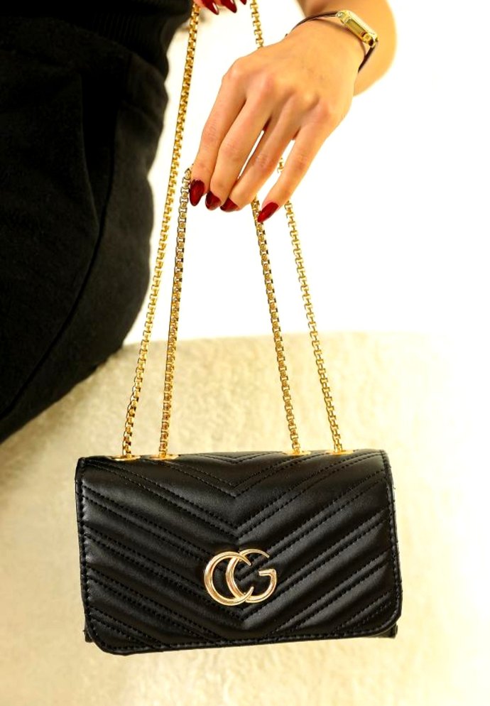 Siyah Deri Zincir Detaylı Kadın Çanta - Görsel 2