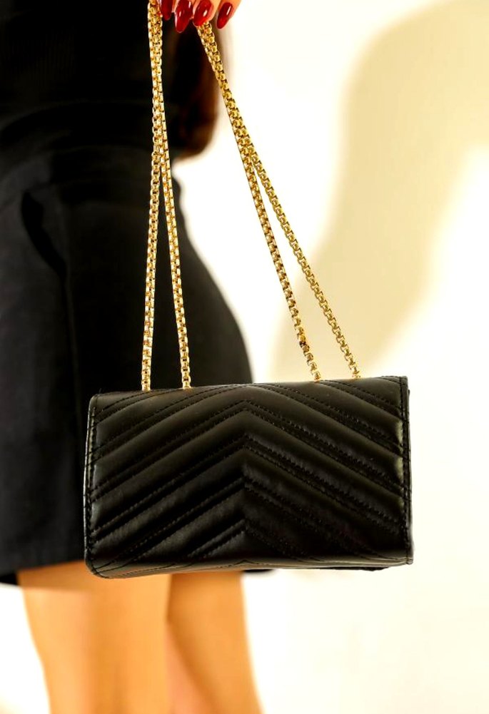 Siyah Deri Zincir Detaylı Kadın Çanta - Görsel 3
