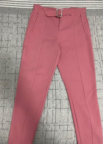 Pembe Kemerli Kısa Kadın Kumaş Pantolon - Görsel 5