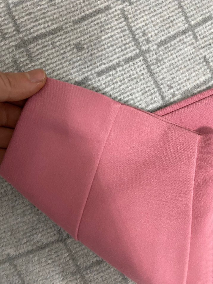 Pembe Kemerli Kısa Kadın Kumaş Pantolon - Görsel 2