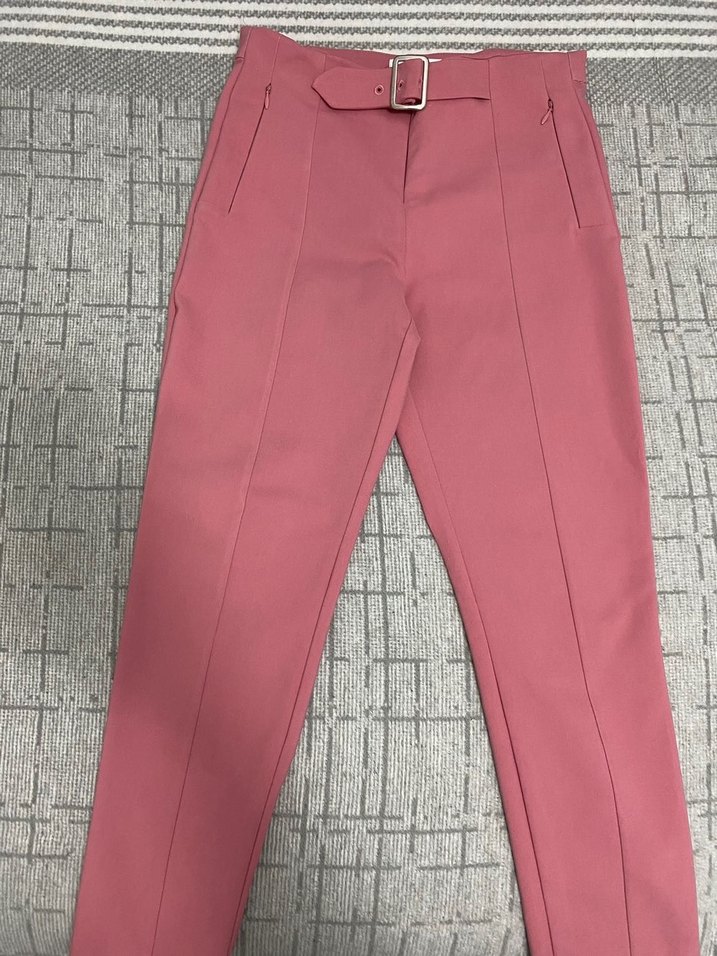 Pembe Kemerli Kısa Kadın Kumaş Pantolon - Görsel 5