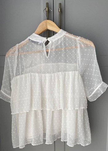 Fırfırlı Beyaz Bohem Kadın Bluz - Görsel 3