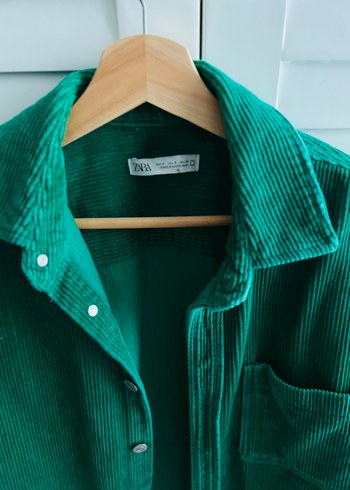 Düğmeli Yeşil unisex Keten Gömlek - Görsel 2
