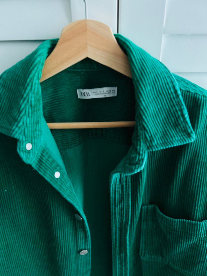 Düğmeli Yeşil unisex Keten Gömlek - Görsel 2