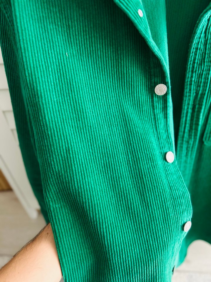 Düğmeli Yeşil unisex Keten Gömlek - Görsel 3