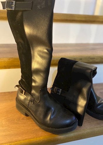 Kadın Siyah Deri Kemerli Çizme - Görsel 2