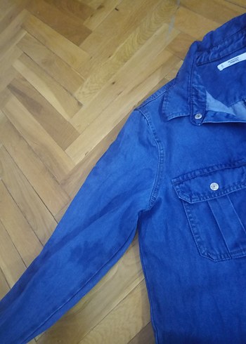 Düğmeli Koyu Mavi Kısa Denim tulum - Görsel 6