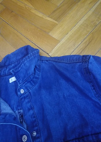 Düğmeli Koyu Mavi Kısa Denim tulum - Görsel 10