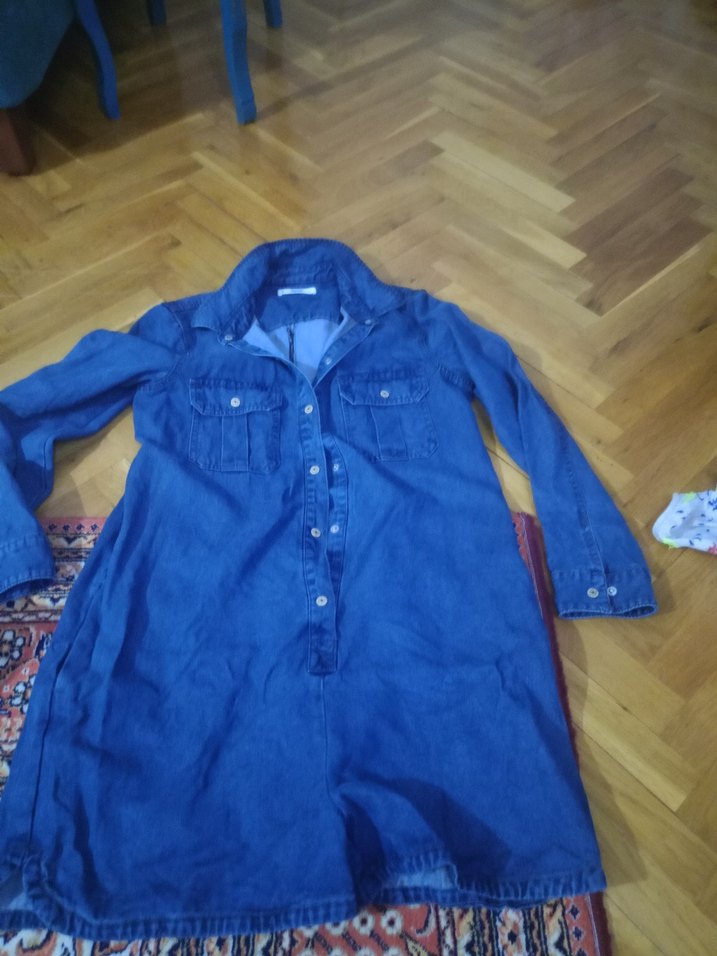 Düğmeli Koyu Mavi Kısa Denim tulum - Görsel 2