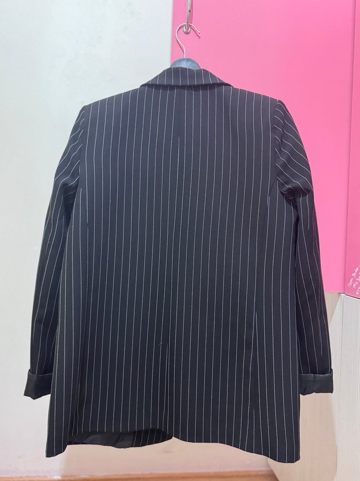 Siyah Çizgili Kadın Blazer Ceket - Görsel 2