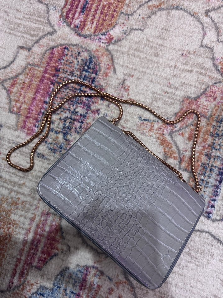 Gri Yılan Desenli Zincir Detaylı Deri Kadın Çanta - Görsel 5