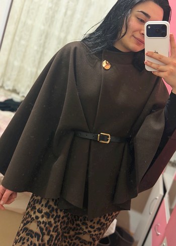 Kahverengi Kemerli Kadın Panço - Görsel 2