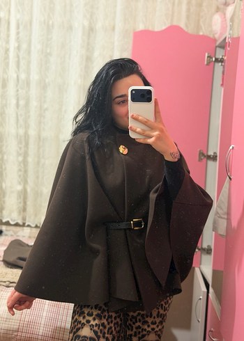 Kahverengi Kemerli Kadın Panço - Görsel 3