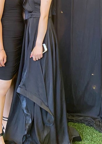 Abiye Siyah Straplez uzun Fırfırlı Gotik Elbise