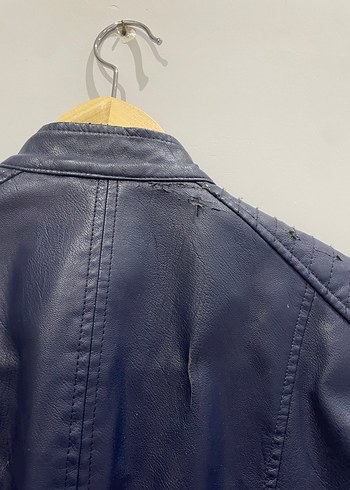 Lacivert Biker Deri Kadın Ceket - Görsel 3