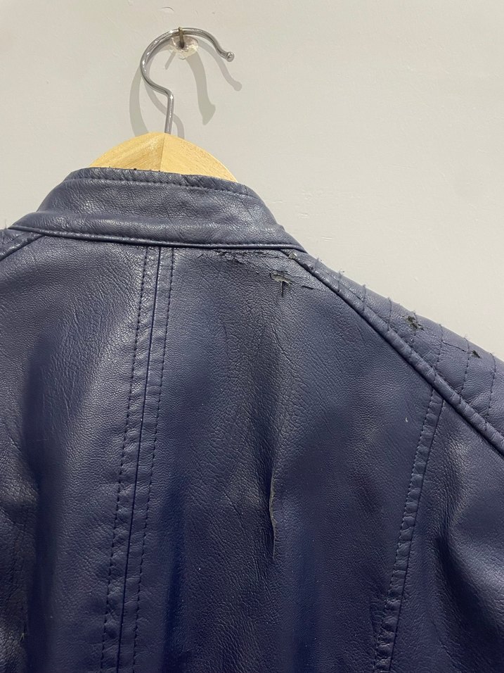 Lacivert Biker Deri Kadın Ceket - Görsel 3