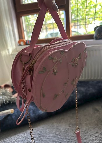 Diğer Dantel İşlemeli Pembe Kalp Çanta