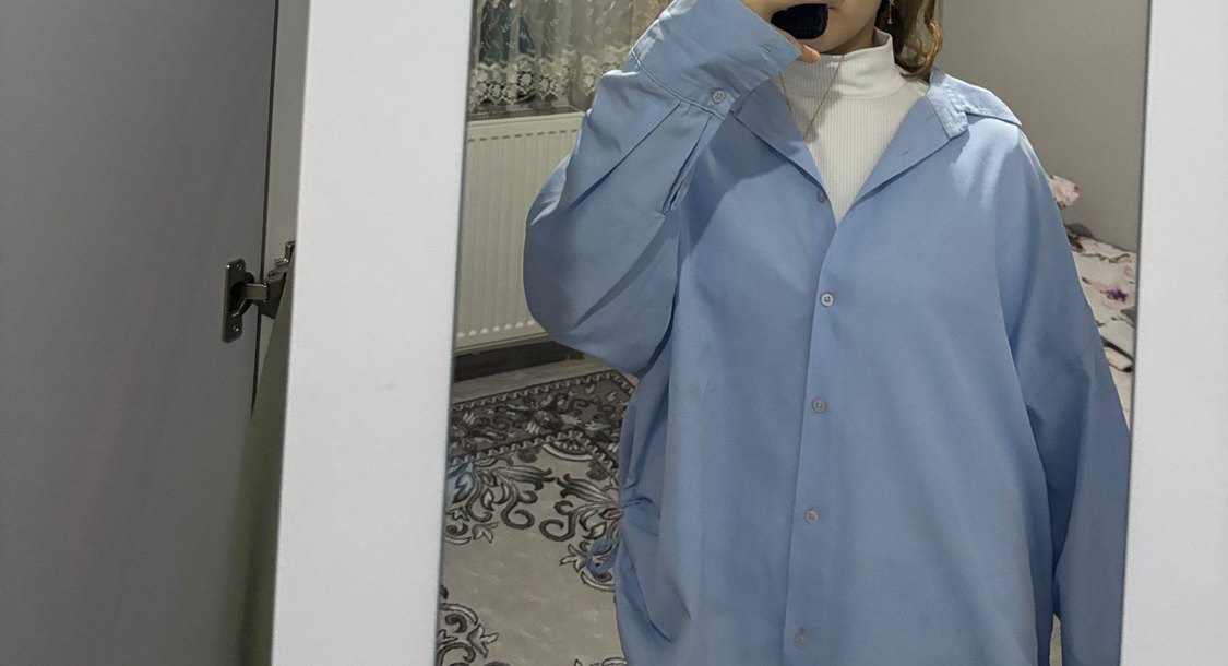 Mavi Düğmeli Kadın Gömlek - Görsel 2