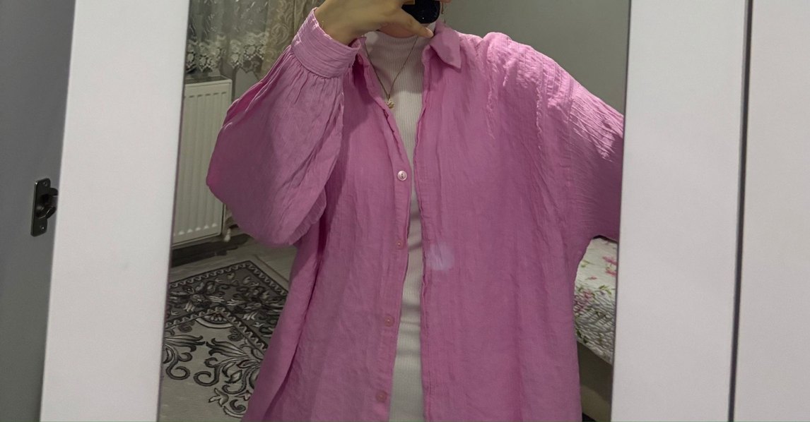 Pembe Keten Salaş Bohem Gömlek - Görsel 2