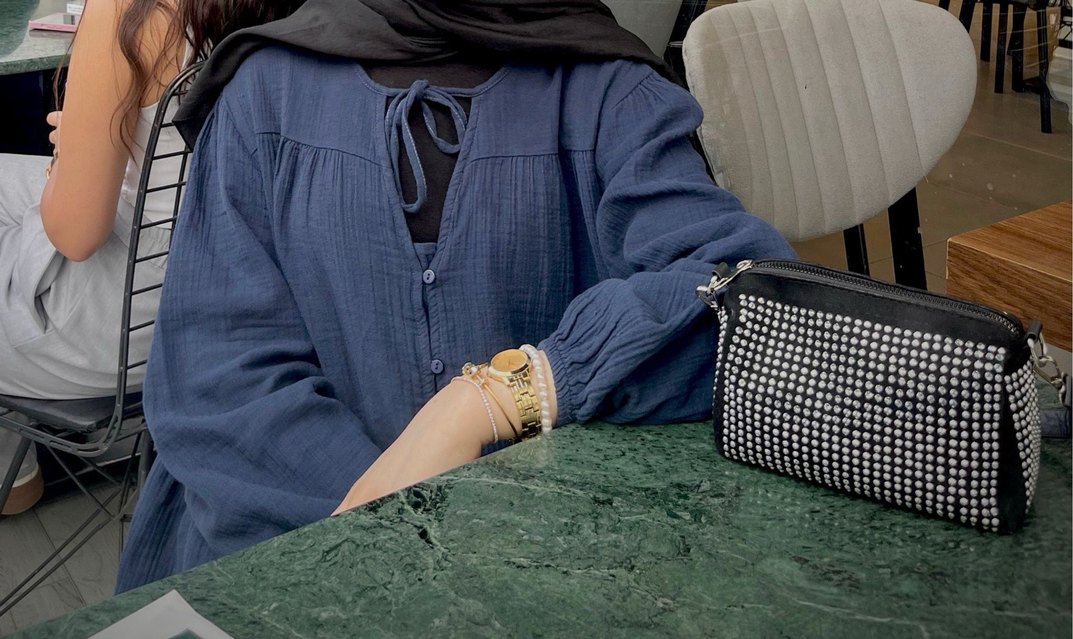 Düğmeli Mavi Nakışlı Kadın Bileklik - Görsel 2