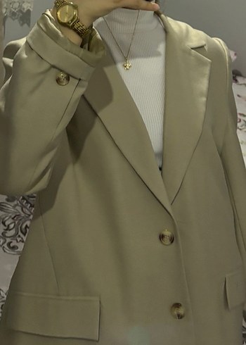 Mango Bej Düğmeli Midi Kadın Blazer Ceket