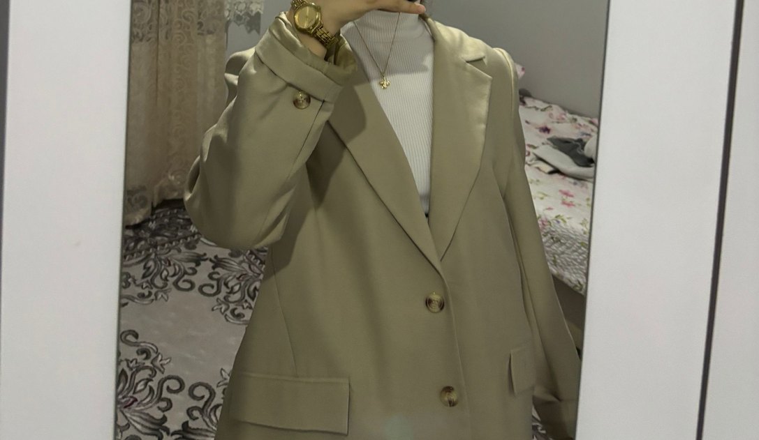 Bej Düğmeli Midi Kadın Blazer Ceket - Görsel 2