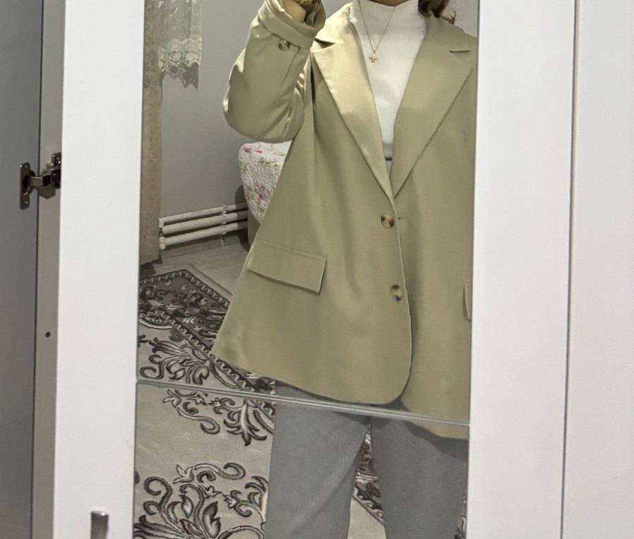 Bej Düğmeli Midi Kadın Blazer Ceket - Görsel 4