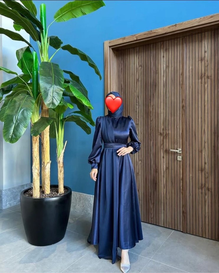 Drapeli Lacivert Uzun Kollu Kadın Elbise - Görsel 2