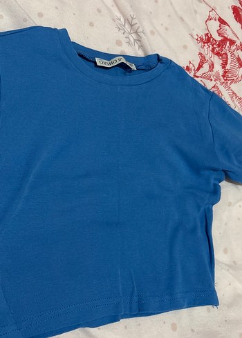 Mavi Kısa Kollu Crop Tişört - Görsel 3