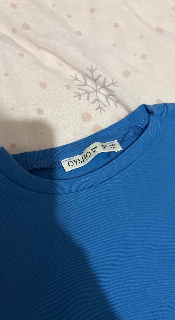 Mavi Kısa Kollu Crop Tişört - Görsel 2