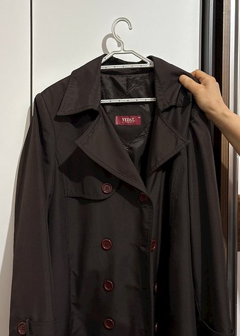 Siyah Kadın Midi Boy Düğmeli Trençkot - Görsel 2