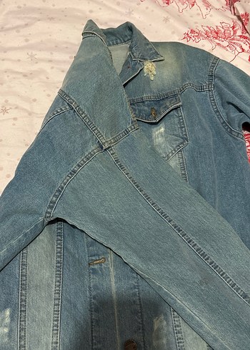 Düğmeli Mavi Uzun Denim Ceket - Görsel 4