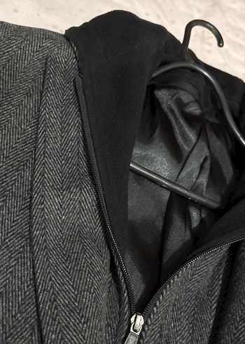 Gri Uzun Erkek Palto Düğmeli Notch Yaka - Görsel 4