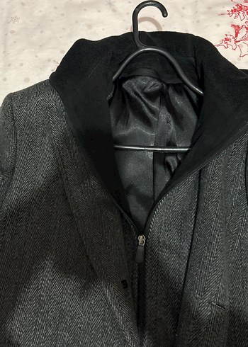 Gri Uzun Erkek Palto Düğmeli Notch Yaka - Görsel 3