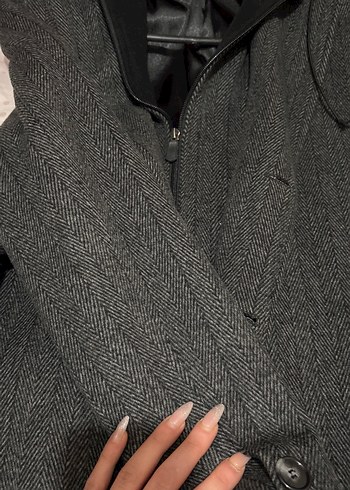 Gri Uzun Erkek Palto Düğmeli Notch Yaka - Görsel 5