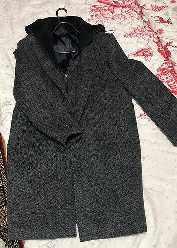 Gri Uzun Erkek Palto Düğmeli Notch Yaka - Görsel 6