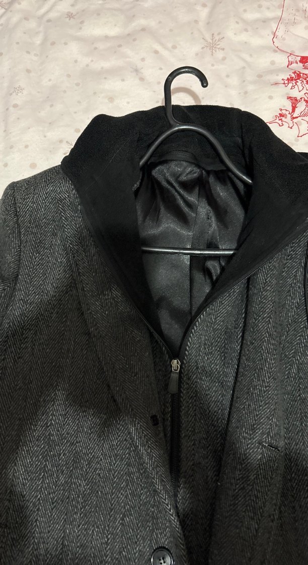 Gri Uzun Erkek Palto Düğmeli Notch Yaka - Görsel 3