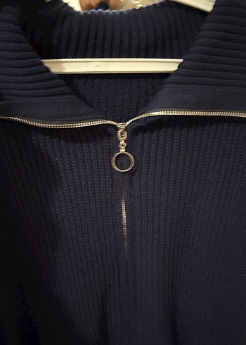 Lacivert Yarım Fermuarlı Örgü Kadın Kazak - Görsel 3