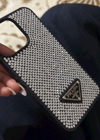 Prada Siyah Taşlı Telefon Kılıfı iphone 13 pro kılıfı - Görsel 2