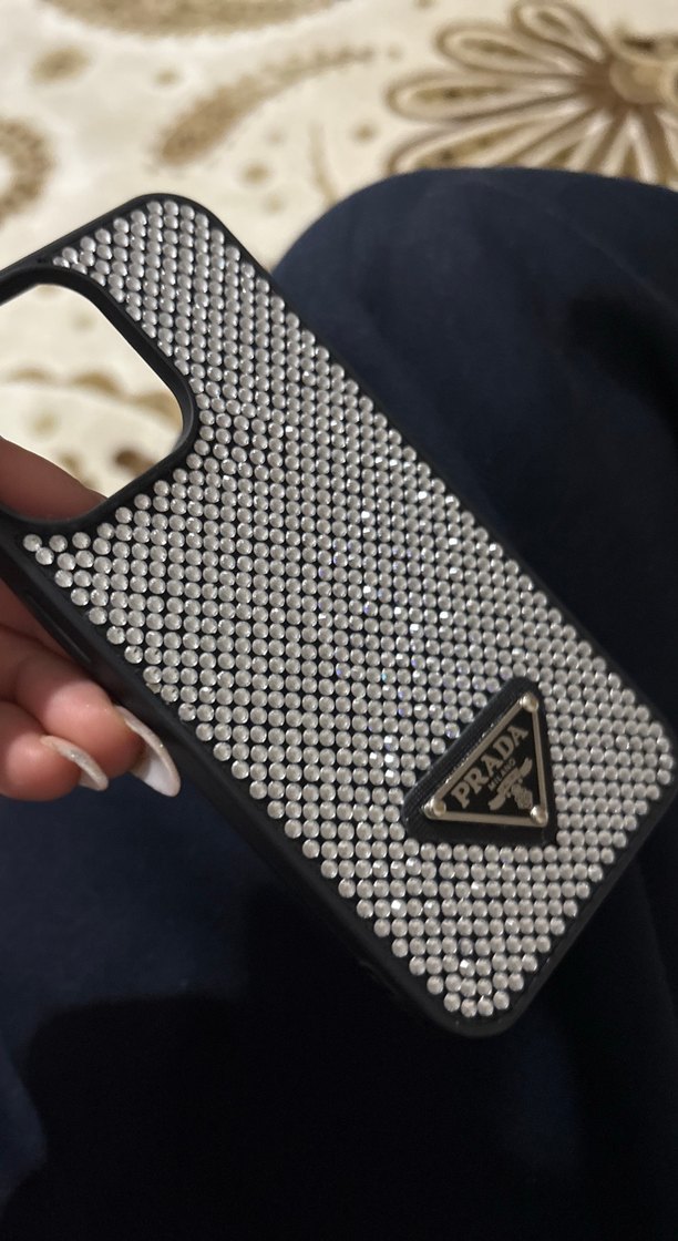Prada Siyah Taşlı Telefon Kılıfı iphone 13 pro kılıfı - Görsel 2