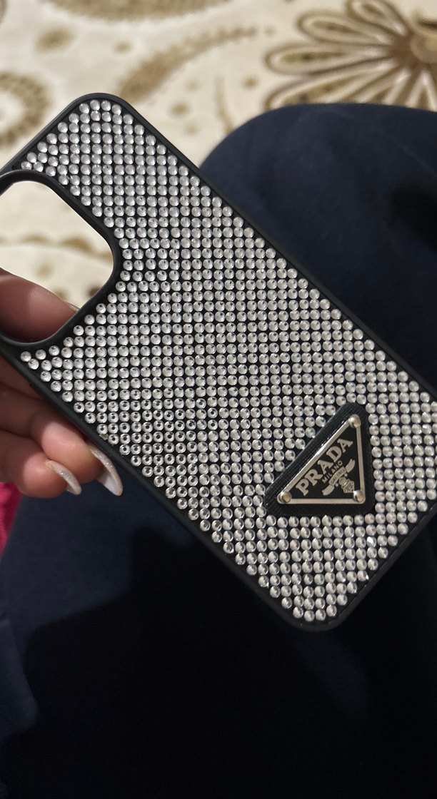 Prada Siyah Taşlı Telefon Kılıfı iphone 13 pro kılıfı - Görsel 3