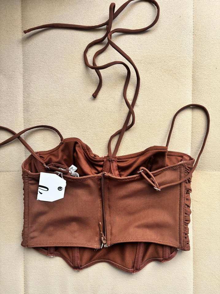 Kahverengi Fırfırlı Strappy Büstiyer - Görsel 3