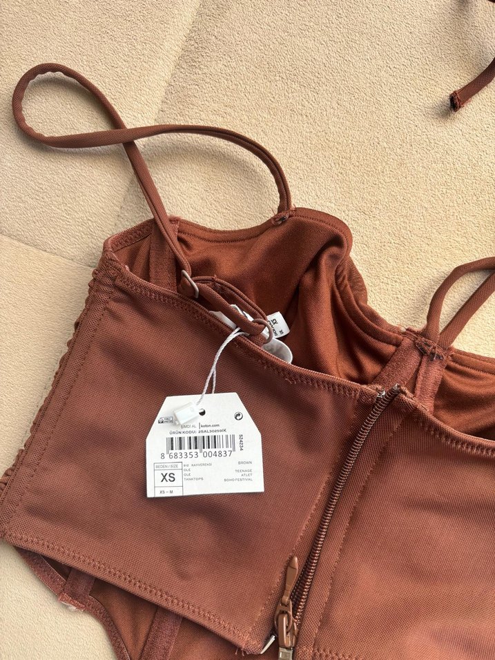 Kahverengi Fırfırlı Strappy Büstiyer - Görsel 4